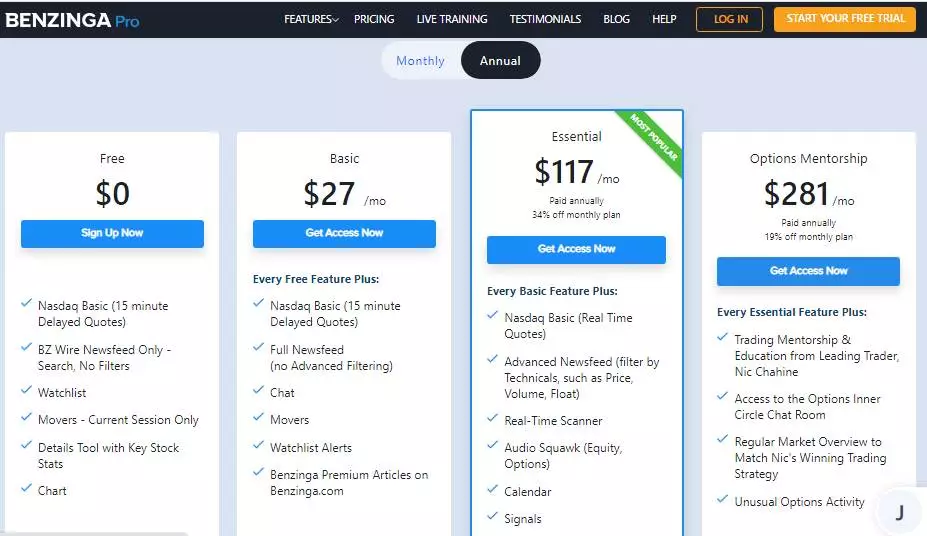 Benzinga pro plans