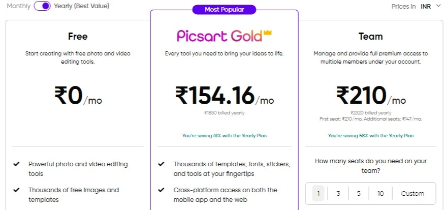 Picsart Pricing