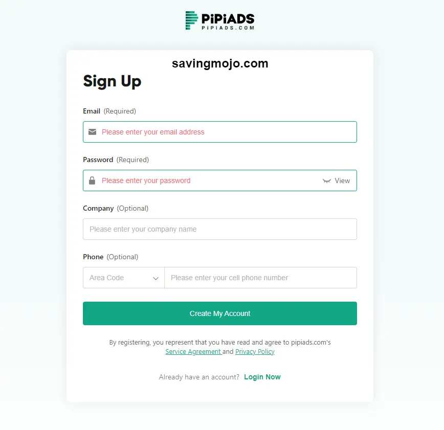 Pipiads Signup